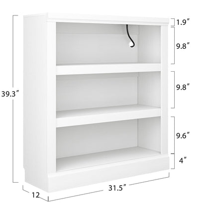 Unikito 3-Tier Storage Bookcase with Adjustable Shelves, Modern Wood Storage Organizer Rack, Free Standing Decorative Display Shelf for Home Office, Living Room and Bedroom-White