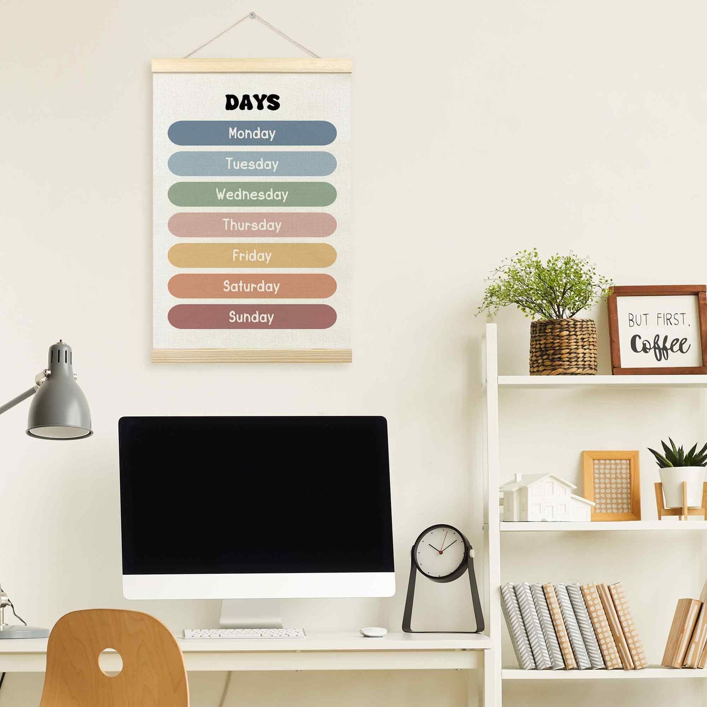 TLESKE Boho Classroom Days of the Week Poster Hanger Frame, Homeschool Hanging Wall Art Decor for Toddlers Kids Room Nursery Playroom, Preschool Prek Learning Educational Poster Print Banner, 16x24