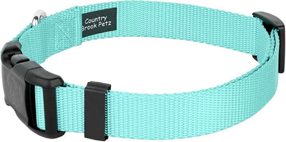 Country Brook Petz - Everyday Nylon Dog Collar and Leash - 10+ Cool Colors (1 Inch, Extra Large, Light Cyan)
