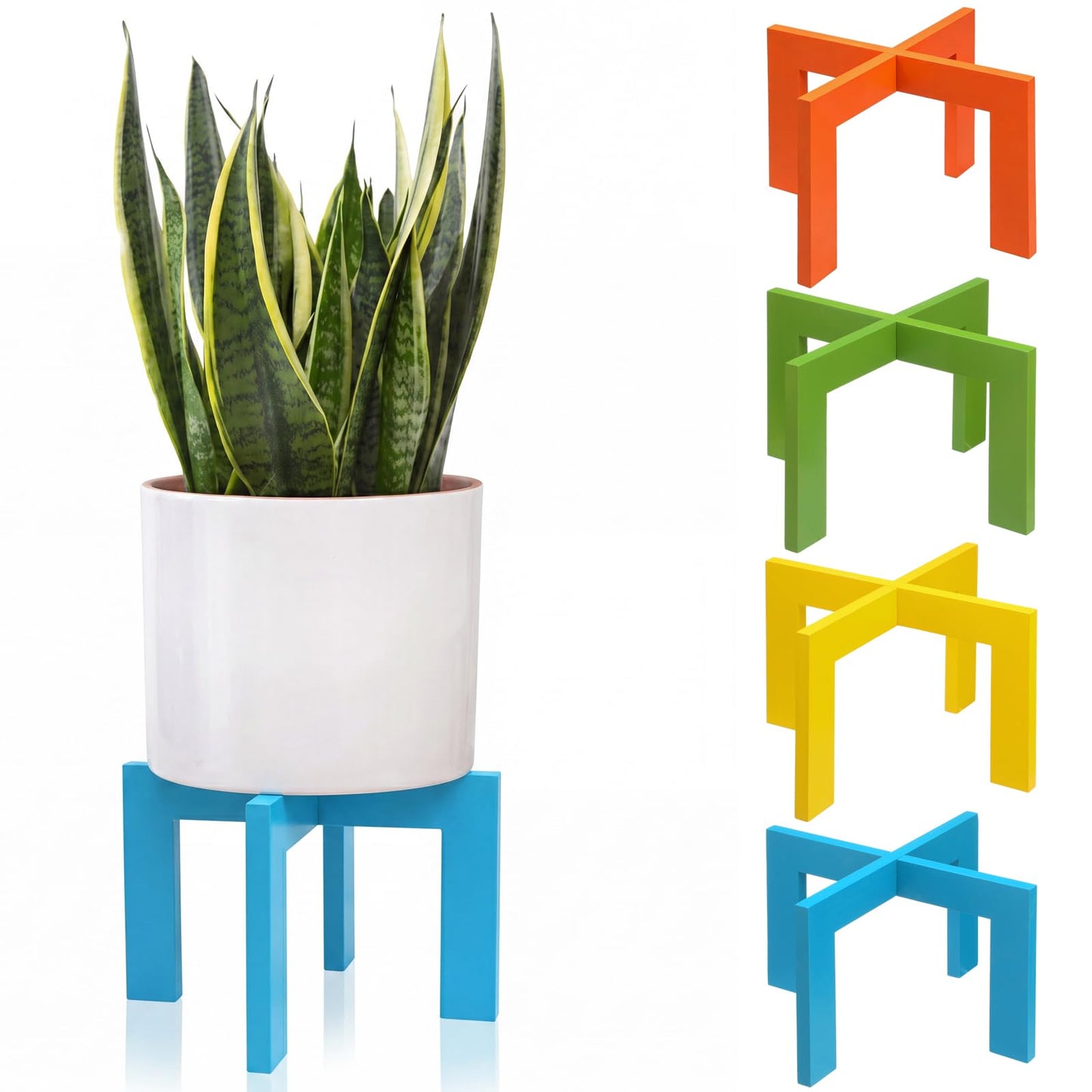 Amyhill 4 Pcs Wood Plant Stand Indoor Large Mid Century Modern Planter Stand Stable Sturdy Plant Holder Rustic Wooden Single Flower Stool Pot Holder Fit 5-15 Inch Pot for Indoor Lawn Garden Patio