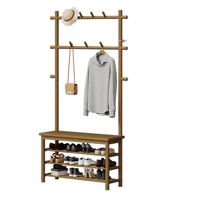 Welfuturer Bamboo Hall Tree with 13 Hook, 6-in-1 Entryway Bench with Coat Rack Freestanding, Coat Rack with Shoe Storage Bench Organizer for Mudroom, Bedroom, All-in-One Shoe Rack,Walnut