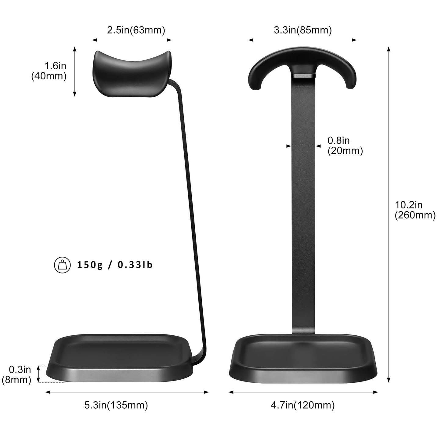 QinCoon Headphone Stand, Curved Headset Stand with Storage Tray, Gaming Headset Holder for AirPods Max, AirPods Max 2, AirPods, AirPods Pro, Beats, Bose, Sony and More (Black)