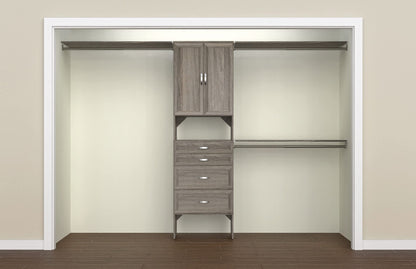 ClosetMaid SuiteSymphony Wood Closet Organizer Kit with Tower, 3 Hang Rods, Top Shelves, 4 Drawers, Doors, Adjustable, Fits Spaces 6 - 10 ft. Wide, Graphite Grey