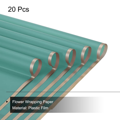 MECCANIXITY 20 Pcs Gold Edge Flower Wrapping Paper Turquoise 22.8x22.8 Inch Waterproof for Florist Bouquet Supplies, DIY Crafts, Gift/Gift Box Packaging