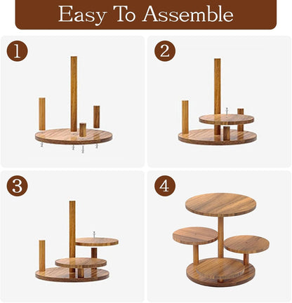 Voittozege 4 Tier Round Wood Cupcake Stand, Large Capacity Dessert Table Display Tower with Flower Shape, Rustic Farmhouse Tiered Tray Decor for Wedding and Birthday, Holds 50 Cupcakes