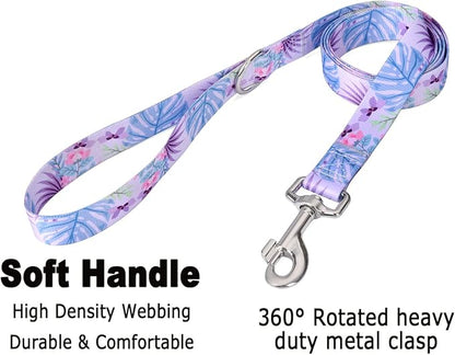 Mihqy Dog Collar and Leash Set with Bohemia Floral Tribal Geometric Patterns - Soft Ethnic Style Collar Adjustable for Small Medium Large Dogs(Purple Flower Flower Set,XS)
