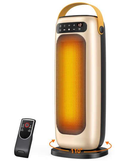 KQPZ Space Heater, 1500W PTC Ceramic Electric Heaters for Indoor Use with Remote, 4 Levels Room Heater with LED Touch Display, 110° Oscillation,10H Timer,Fast & Safe Portable Heater for Bedroom Office