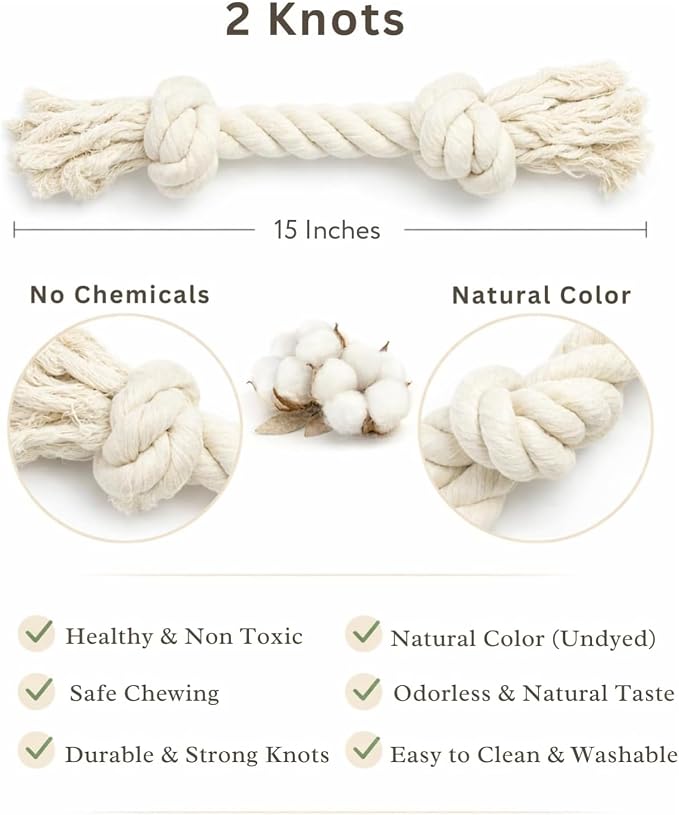 Dog Rope Toys for Large/Medium Aggressive Chewers, Tough Cotton Chew Toy, 39 Inch 5 Knots Indestructible, Tug of War Dog Pull Rope Teeth Cleaning (2 Knots (Pack of 2))