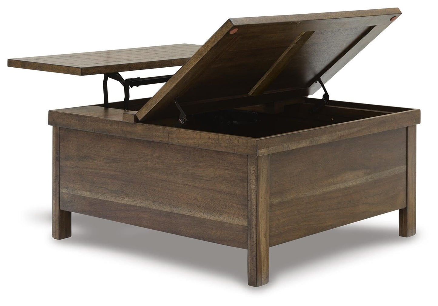 Signature Design by Ashley Moriville Rustic Hinged and Lift Top Cocktail Table with Hidden Storage, Light Brown