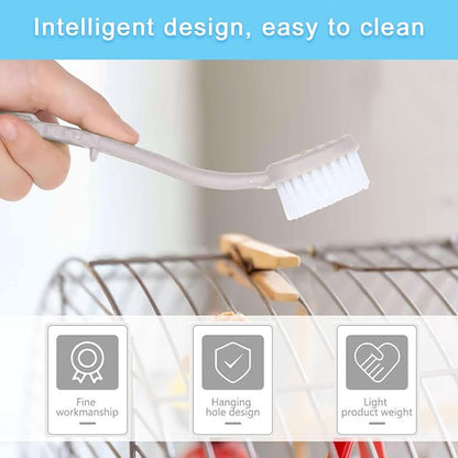 Bird Cage Cleaner Bird Cage Brush with Two Brush Heads Long Handle with Scraper for Cleaning Bird Parrot Cages Kennels Perches (Grey+Black)