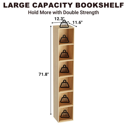 Nestwise 6 Tier Bookshelf, Open Tall Narrow Floor Standing Bookcase, Storage Organizer Bookshelves Freestanding Book Shelf for Living Room, Bedroom, Home Office (Oak, 6 Cube)