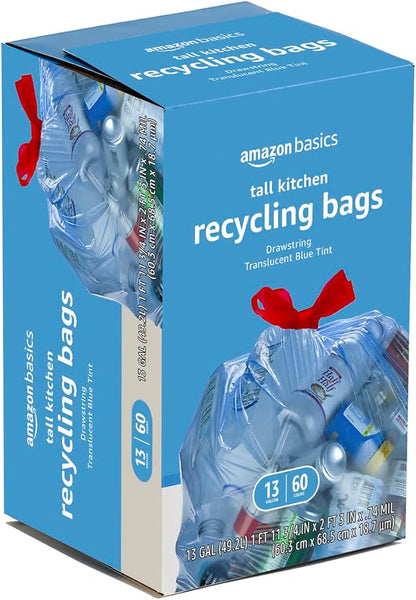 Amazon Basics Blue Recycling Trash Bags, 13 Gallon