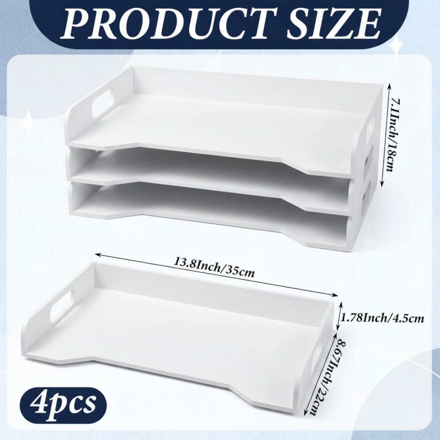 Yinkin Wooden Stackable Paper Trays 4-Tier Wooden Paper Organizer for Desk Letter Documents Woodens Desktop File Organizers for Desktop File Holder and Office Supplies Rack for Home Office Use(White)