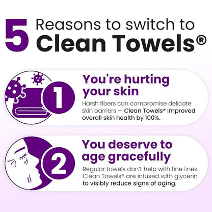 Clean Skin Club Healthy Aging Clean Towels® XL, Travel Pack, Smooths Fine Lines