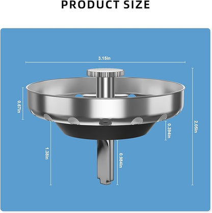 Kitchen Sink Strainer Basket, Stainless Steel, 3-1/2 Inch Drain Stopper Combo