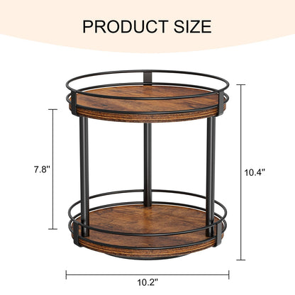 Snughome Rotating Spice Rack, 2 Tier Lazy Susan Organizer, Wood Kitchen Countertop Organizer, Brown Lazy Susan Turntable for Cabinet, 10.2" x 10.2" x 10.4"