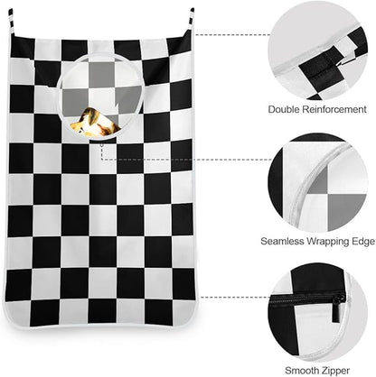 Checkered Black and White Hanging Laundry Hamper Door Hampers Bag Basket