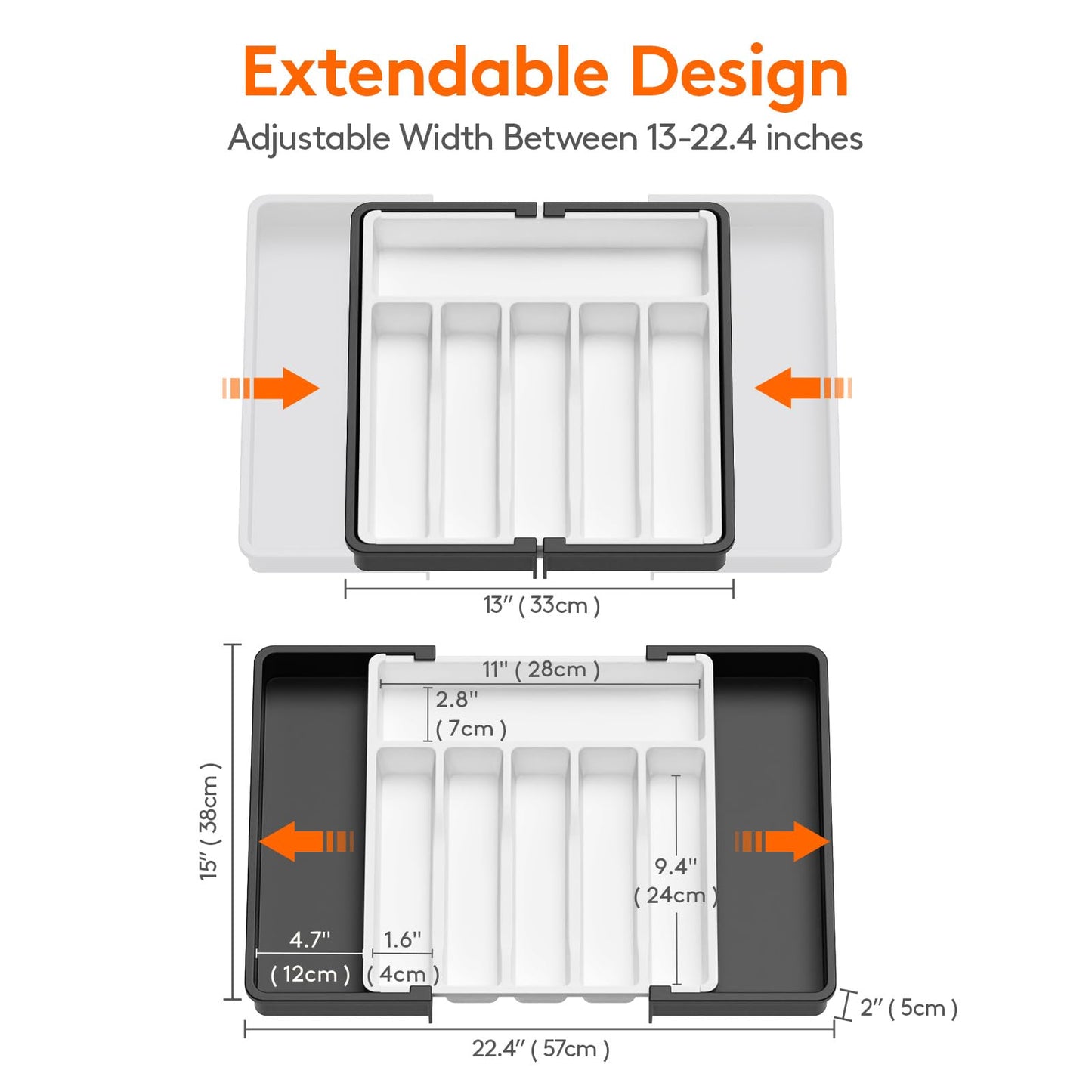 Lifewit Silverware Drawer Organizer, Expandable Utensil Tray for Kitchen, BPA Free Flatware and Cutlery Holder, Adjustable Plastic Storage for Spoons Forks Knives, 8.5"-14.1" x 12.1", Black