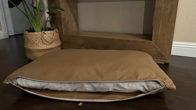 Natural Cotton Canvas Dog Bed – Raw Cotton Filled Pet Cushion Insert, Breathable Eco-Friendly Dog Mattress, Durable Washable Cover with Zipper (Medium Brown, Small 36"x22"x3")
