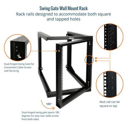 Tecmojo 12U Wall Mount Server Rack, Open Frame Network Rack for 19" Computer/AV/Data/IT/Media Equipment, 24" Depth, 16" Apart Mounting Holes, Swing Gate, Square and Tapped Holes