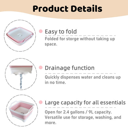 Collapsible Wash Basin for Baby Bottles - 2.4 Gallons Portable Wash Bin for RV Camping Sink, Space-Saving Dish Tub (Gray)