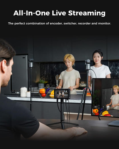 OBSBOT Talent Video Switcher Monitor Encorder Recorder All in One Video Mixer with 7 Video Inputs, Live Streaming to NDI/RTMP/SRT/YouTube and Others Platforms via Wi-Fi, 4G LTE, Ethernet, USB Port.