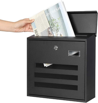 Decaller Galvanized Steel Mailbox with Key Lock, Wall Mount Metal Mail Box Outdoor, 13" x 11.8" x 4.1", 918 Black