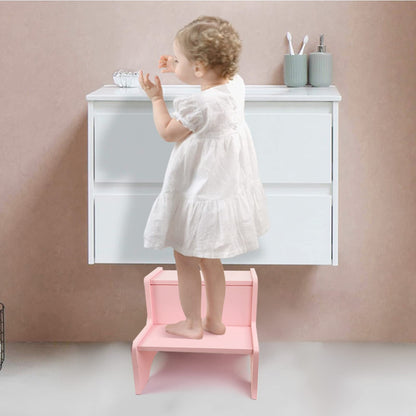Toddler Step Stool for Bathroom & Kitchen – Wooden 2-Step Kids Stool with Handles & Non-Slip Pads, Sturdy Birch Wood, 200 lb Capacity for Potty Training, Sink & Counter Access