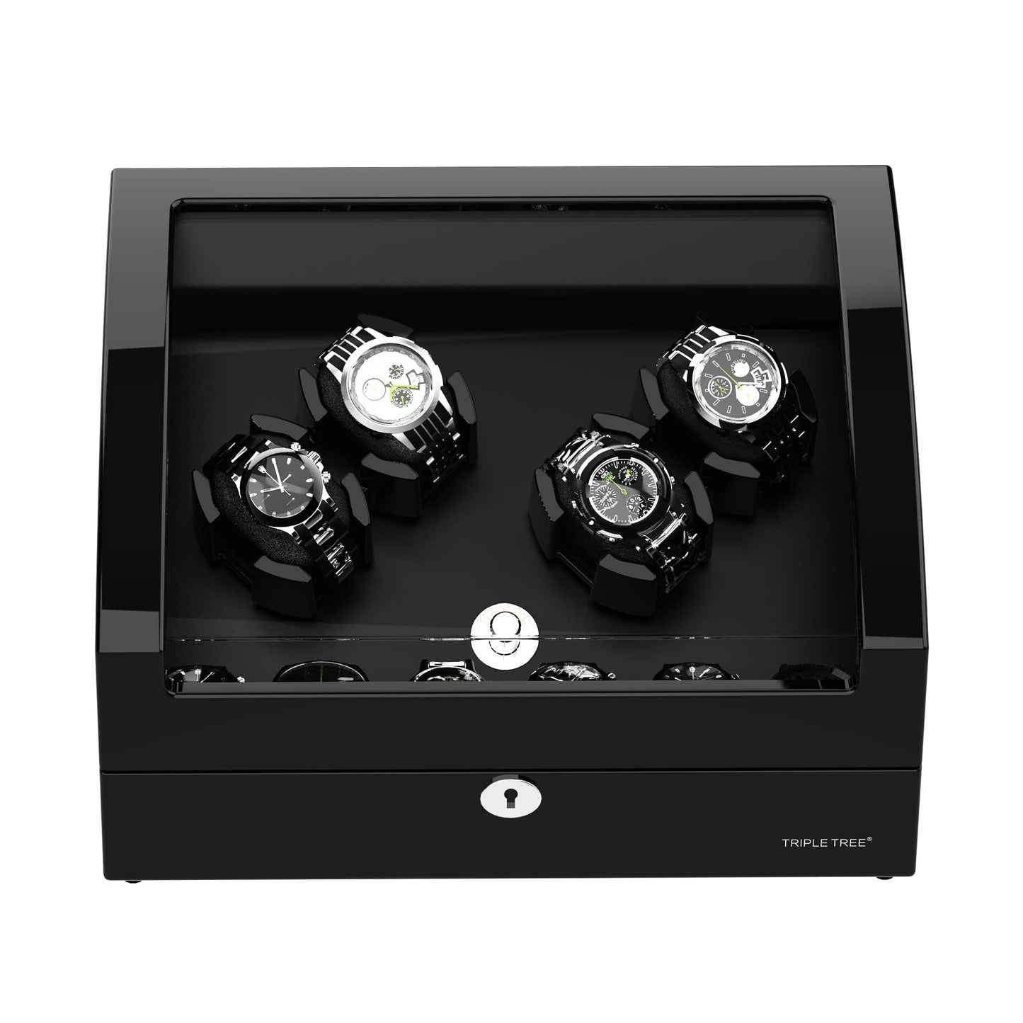 Watch Winder for 4 Automatic Watches, with Extra 6 Watch Storages, LED Illumination, Wood Shell Piano Finish, Silent Motor, Flexible Watch Pillow and USB Cable