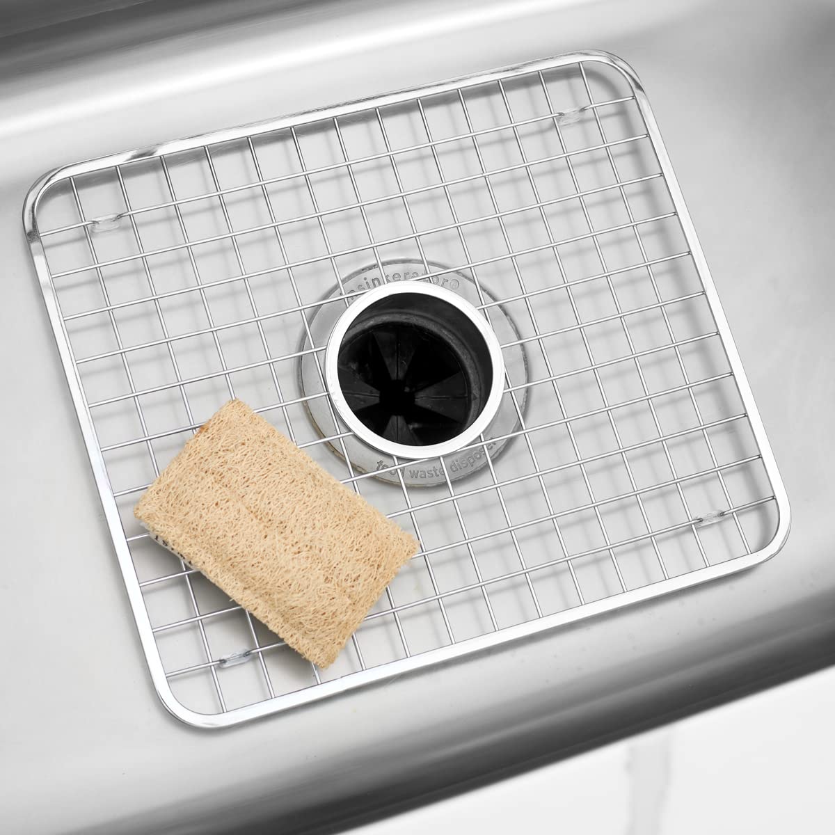 InterDesign Sink Grid with Hole, Polished Stainless Steel, 12.75x11 inches