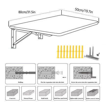 CYGJSYEA Wall Mounted Folding Table,Black Floating Desk for Small Spaces,Stainless Steel Bracket Laundry Folding Table,Wall Folding Desk,Home Bars and Dining Establishments(80X50cm/31.5"×19.7")