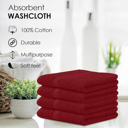 Avalon Towels Cotton Washcloths 24-Pack – 12 x 12 Inch Red Super Soft &