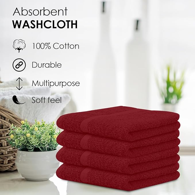 Avalon Towels Cotton Washcloths – Size 12x12 Inches, 100% Ring Spun Cotton