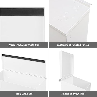 KYODOLED Wall-Mount Mailbox, Large Capacity Mail Box, Galvanized Steel Rust-Proof Metal Post Box, Mailboxes for Outside,15.7"x9.9"x4.9" White