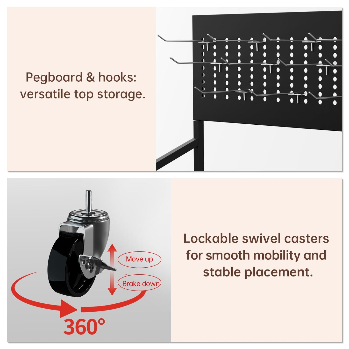 5-Tier Metal Display Rack Large Snack Shelving Unit with Hanging Panels and 12 Hooks 4 Casters for Easy Mobility Freestanding Display Unit Ideal for Supermarkets and Retail Stores (65.23H*23.8W*10.4D)