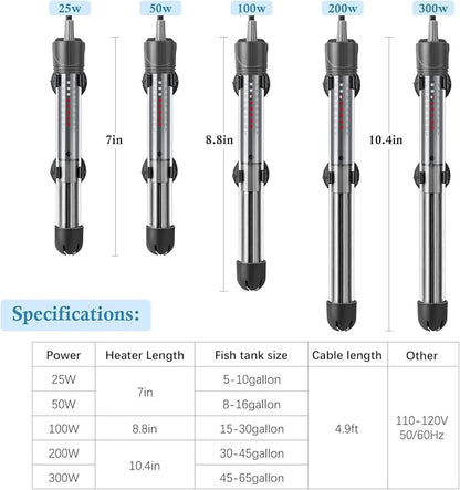 HITOP 200W Adjustable Aquarium Heater, Submersible Fish Tank Heater Thermostat with Suction Cups for 30-45Gal
