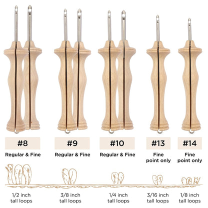 The Oxford Punch Needle Complete Set - 8 Sizes | Ergonomically Designed Natural Wood Handle | Electropolished Steel Tip | Ideal for Punch Needle Rug Hooking