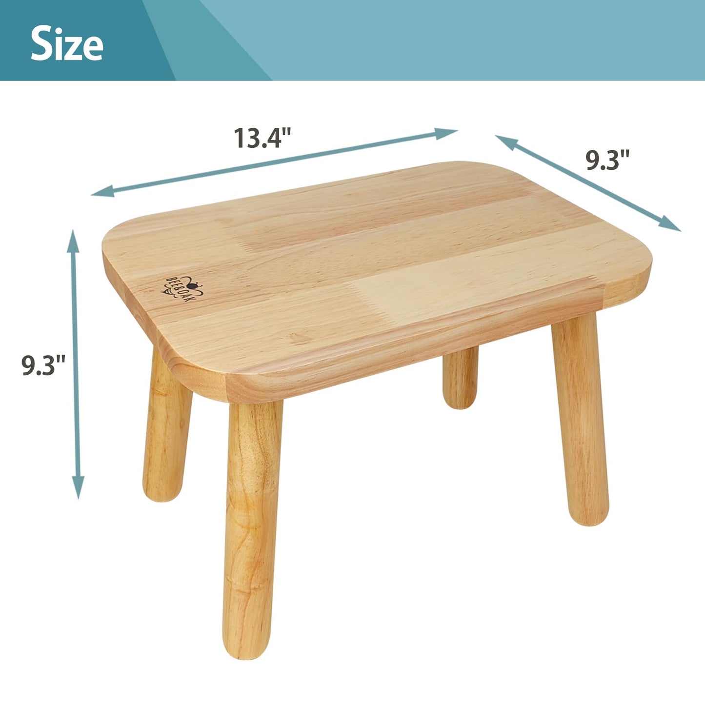 BEE&OAK 13.4 Inch Heavy Duty Wooden Step Stools for Adults - Non Slip, 300 LBS Capacity, Easy Assembly - Ideal Step Stool for High Beds, Kitchen, Bathroom, Office, Garden (Natural)