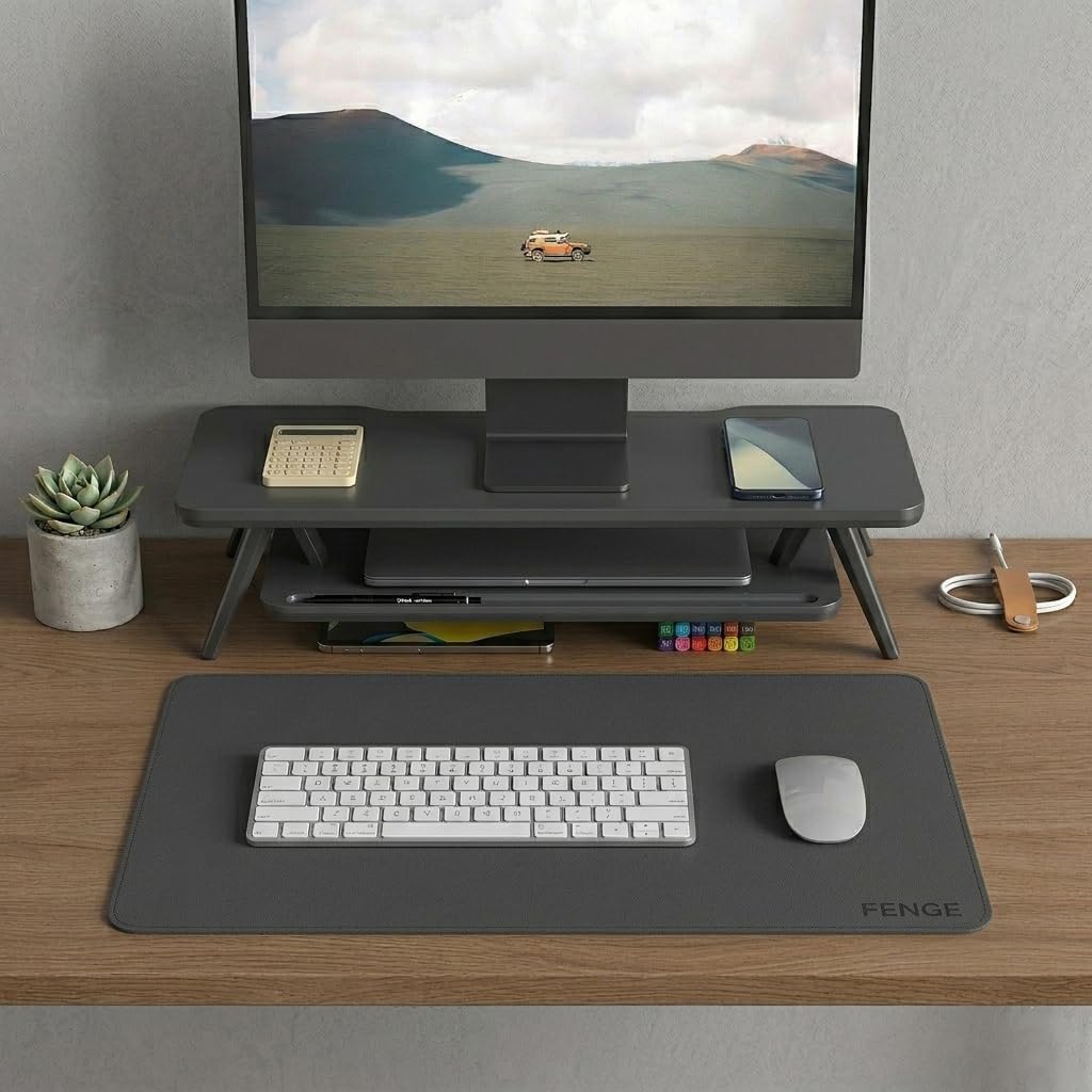 Fenge Monitor Stand 31.5 Inch Computer Monitor Riser for Desk, Water Resistant Desk Pad with Anti-Slip Cork Base