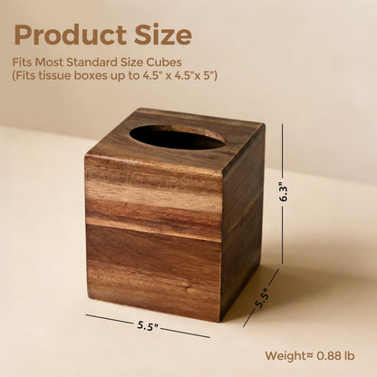 S310 Acacia Wood Tissue Box Cover, Square Tissue Box Holder with Slide-Out Bottom, Wooden Cube Tissue Covers Tissue Holders for Bathrooms Office Kitchen