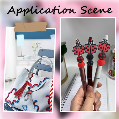 SUNNYCLUE Ladybug Silicone Beads Keychain Making Kit Ladybird Silicone Focal Beads Insect 15mm Round Black Red Beads Bulk PU Leather Tassels Key Chain Split Rings for Key Chains Making Supplies