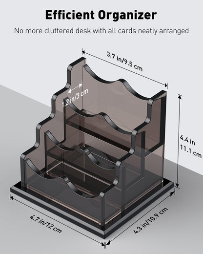 Uniclife Acrylic Business Card Holder for Desk 3 Slots Horizontal Business Card Display Stand for Men and Women Desktop Name Card Organizer Card Stand for Office Home, 180 Card Capacity, Black