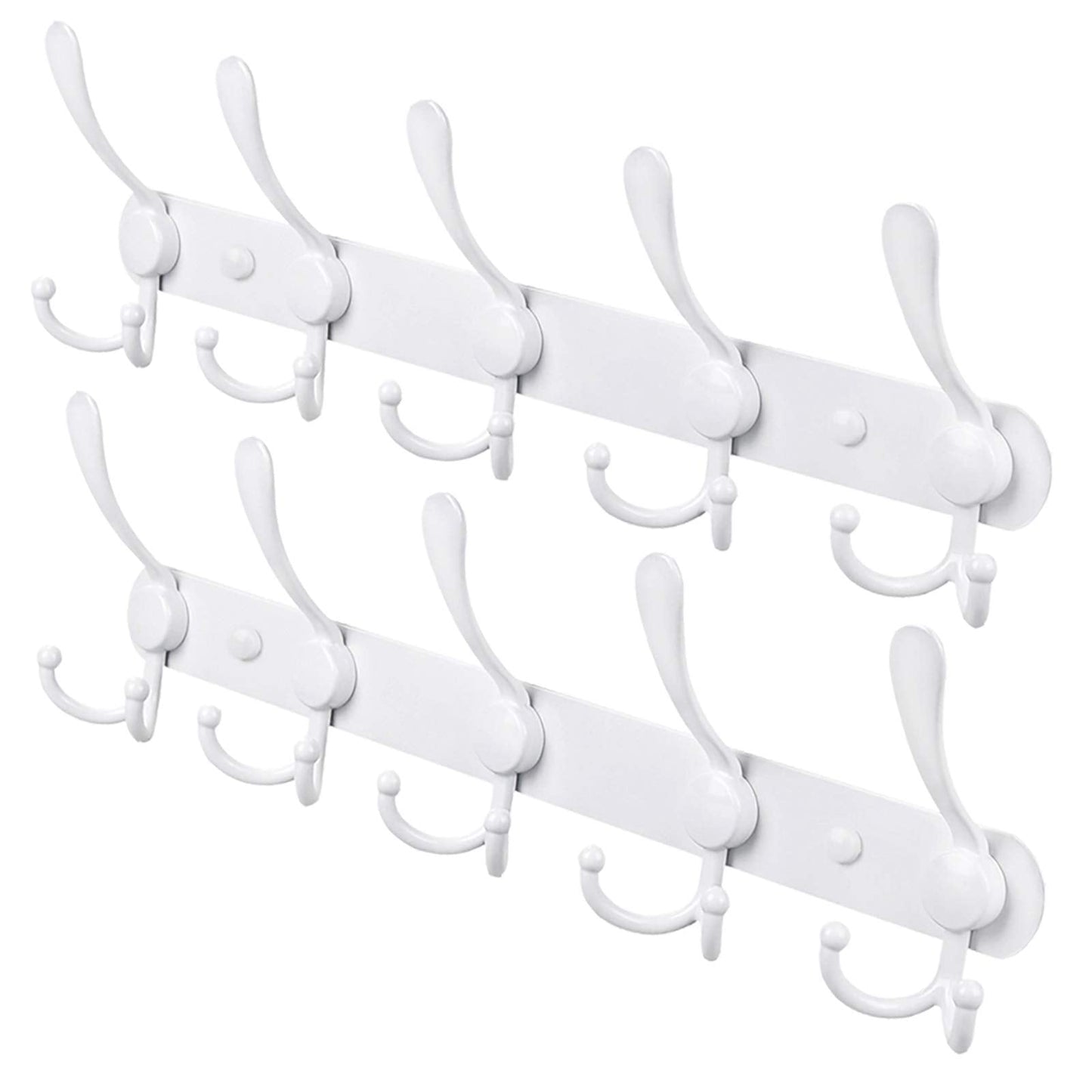 PHINGEER Coat Rack Wall Mount, Heavy Duty with 5 Tri Wall Hooks, Stainless Steel Hooks for Hanging Jackets, Hangers, Hats, Bags, Towels, Purse (White, 2Packs)