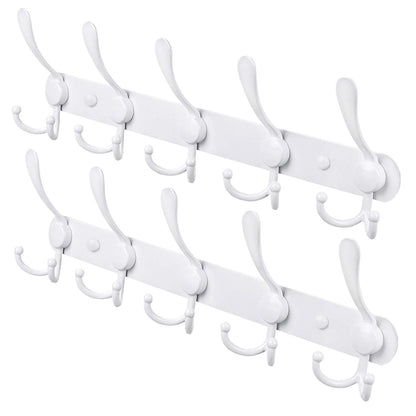 PHINGEER Coat Rack Wall Mount, Heavy Duty with 5 Tri Wall Hooks, Stainless Steel Hooks for Hanging Jackets, Hangers, Hats, Bags, Towels, Purse (White, 2Packs)