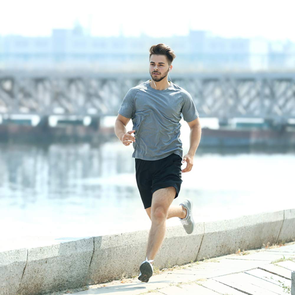 MCPORO Workout Shirts for Men Short Sleeve Quick Dry Athletic Gym Active T Shirt Moisture Wicking 5 Pack Black, Dark Grey, Light Grey, White, Navy Large