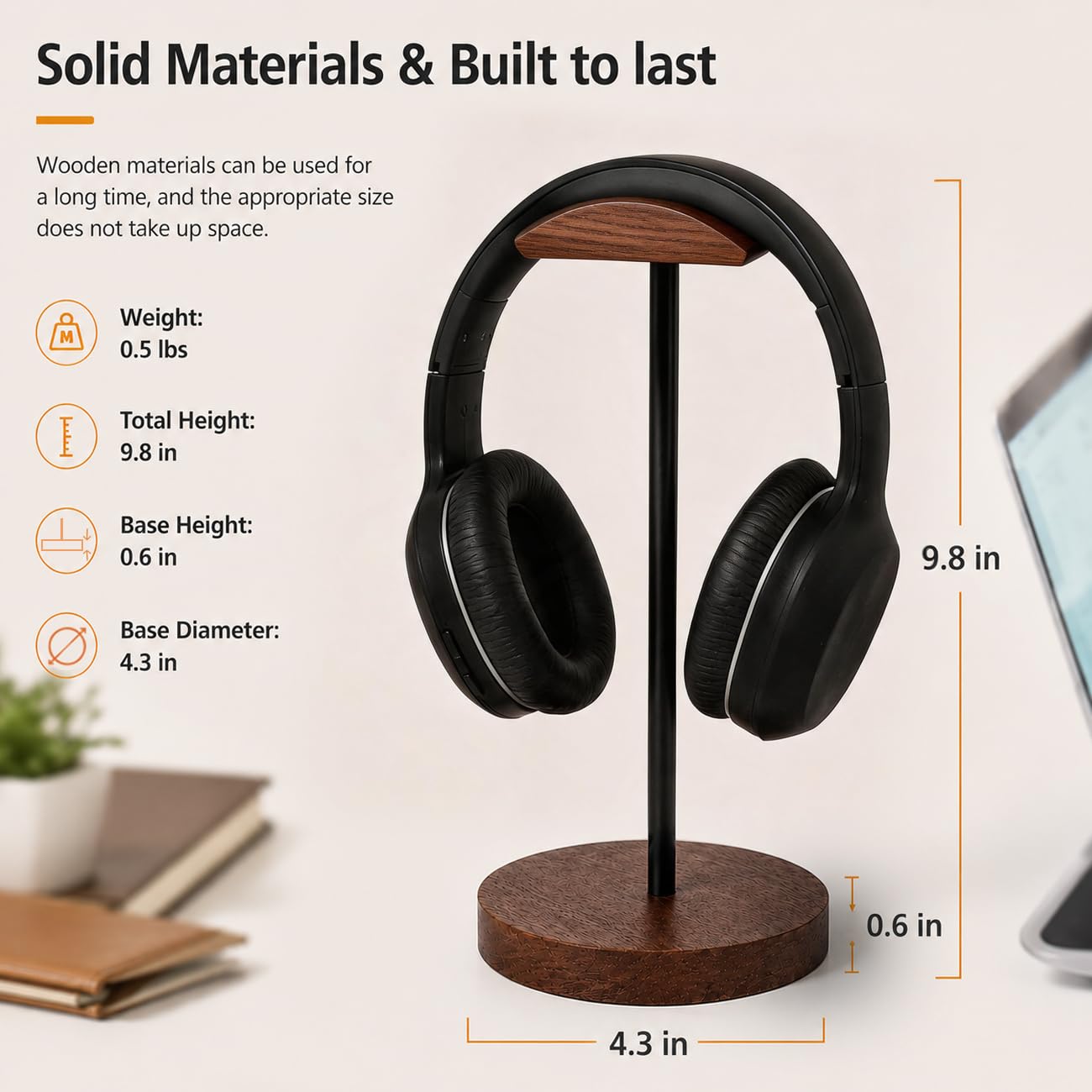 Bliocefo Headphone Holder Stand for Desk, Wood and Metal Headset Hanger Mount Hook Gaming Holder Desktop Earphone Artful Functional Craftsmanship Stand for All Headsets with Solid Wooden Base