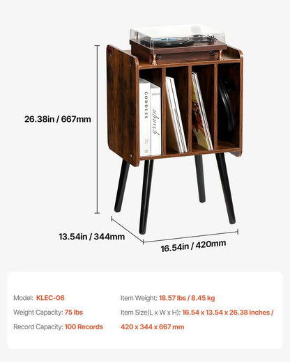 VEVOR Record Player Stand, 2 Tiers Turntable Stand with 4 Cabinets, Holds up to 100 Albums, Wooden Vinyl Record Storage Cabinet with Display Shelf for Bedroom, Living Room, Brown