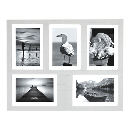 UMICAL 4x6 5-Opening Picture Frame with Shatter-Resistant Glass & White Wood 4x6 Collage Photo Frames for 4x6 Brushed Modern Black 5-Open Frame Made for Tabletop Stand and Wall Mounting