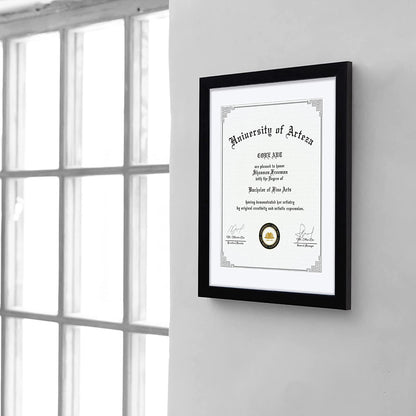 CORE ART 11x14 Black Certificate Frames with Mat,Display Diploma 8.5 x 11 or Document 11 x 14 without Mat,Multipack College Degree Frames for Wall or Tabletop Display,Set of 4