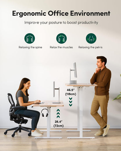 FEZIBO One-Piece Standing Desk, 48"x24" Seamless Desktop Electric Height Adjustable for Home Office, Study Rooms & Multi-Device Workstations, Maple